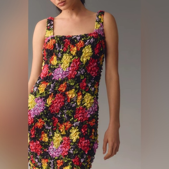 NWT By Anthropologie Square-Neck Pebble Smocked Dress - Picture 2 of 3